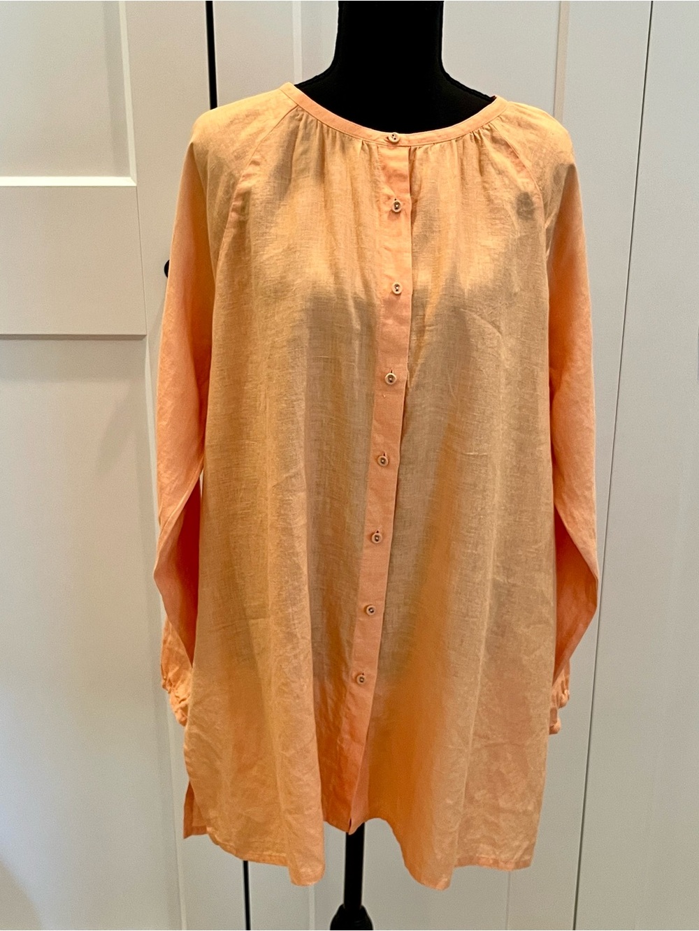 Eileen Fisher Peach Button-Front Relaxed Irish Linen Shirt Casual Fall Size L